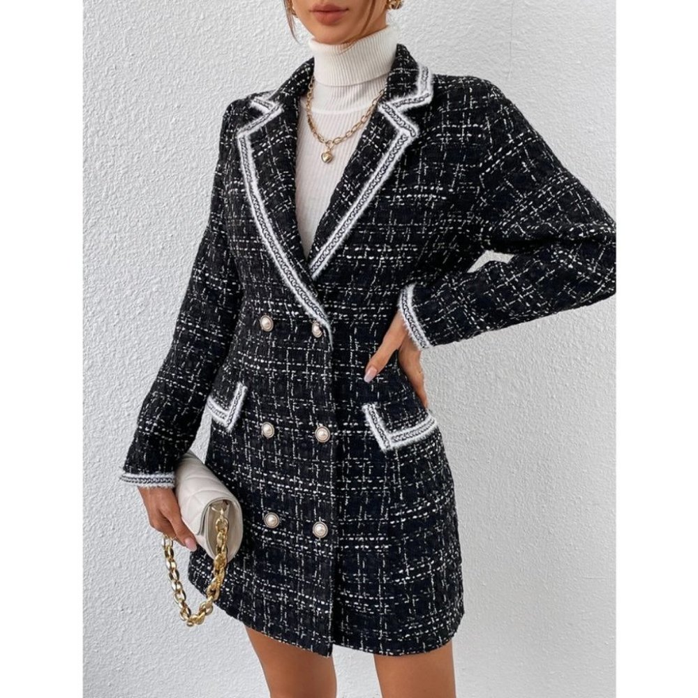 Black Preppy Womens Double Breasted Blazer - Picture 2 of 11